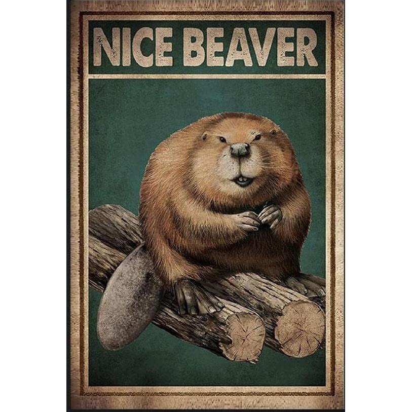 Aperiy Tin Brand Beaver Poster, Love Beaver Art, Beautiful Beaver Poster Wall Art, Warm Home Gift Tin Brandmetal Tin Brand 12x16 Inches