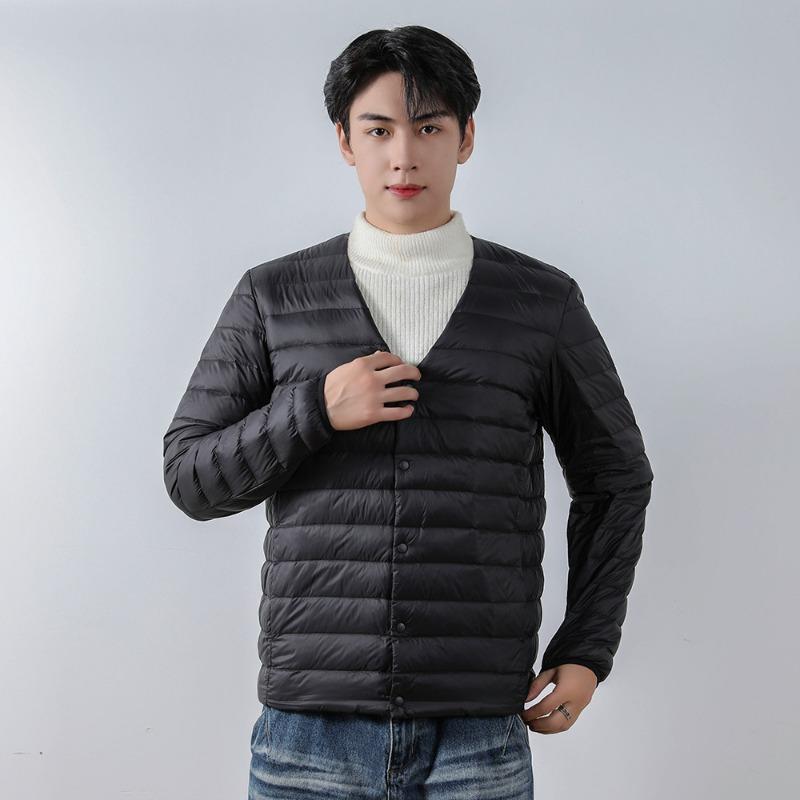 Men's 90 down solid color new men's V-neck crew neck down jacket large size jacket