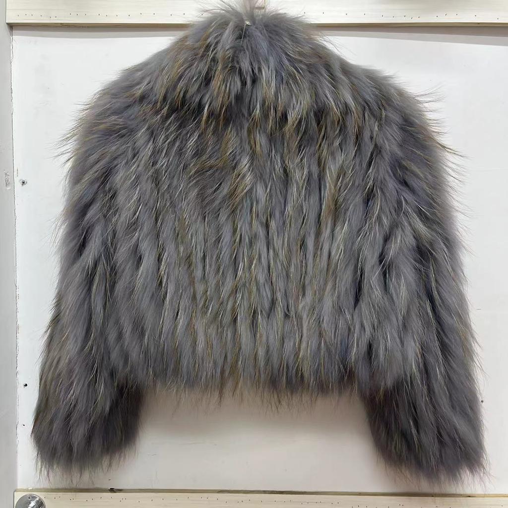 Real Raccoon Fur Coat Quilted Braided Large Lapel Fur Coat High Waist Short Style Youthful Temperament Winter Top