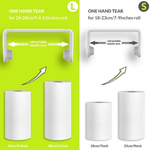 Simpletome Paper Towel Holder, Under Cabinet or Wall Mounted, One-Hand Operation, Tension Arm, Kitchen Paper Holder (White, Fits 24-28cm Rolls)