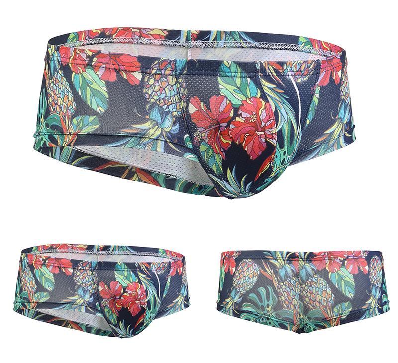 GAY Euro-Amerikanische Mid-Low Rise Herren Unterhose mit Kopf-Print, U-Konvexes Mesh, Atmungsaktiv & Feuchtigkeitstransportierend, Schweißabsorbierender Stil E085.