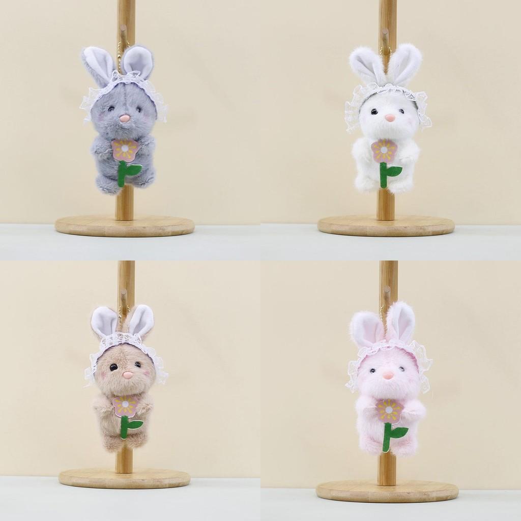 Adorable Plush Bunny Keychain Cute Flower Holding Rabbit Doll Bag Charm Toy 17cm