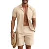 Men's Casual Solid Color Button-Down Shirt & Shorts Set - Summer Vacation Wear