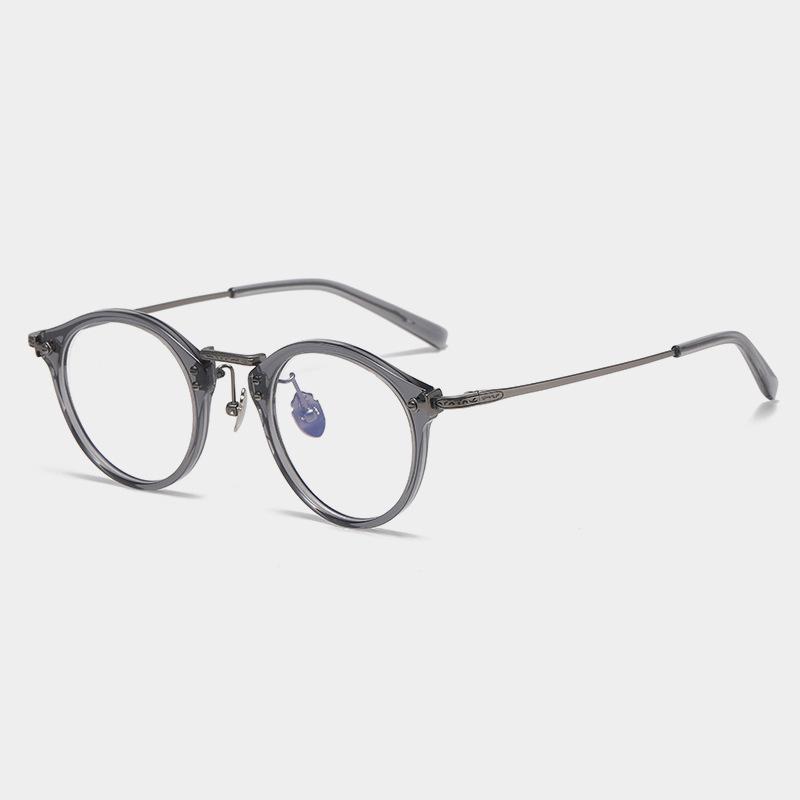 

Japanese Brand Replica Acetate Frames Pure Titanium Temple Glasses Luxury Retro Round Men Eyeglasses Oval Business Eyewear Demo Lens
