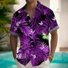 Herren Palmenblatt Tropisch Floral Hawaiianisches Hemd, Kurzarm 3D-Druckhemd mit Brusttasche