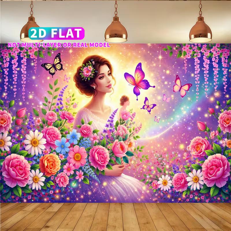 2D Magical Garden and Butterflies Background Cloth Photo Booth Prop