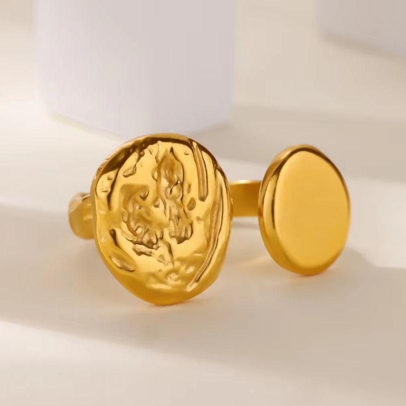 Geometric Texture Rings For Women Gold Plated Stainless Steel Ring Wedding Aesthetic Christmas Jewelry Gift