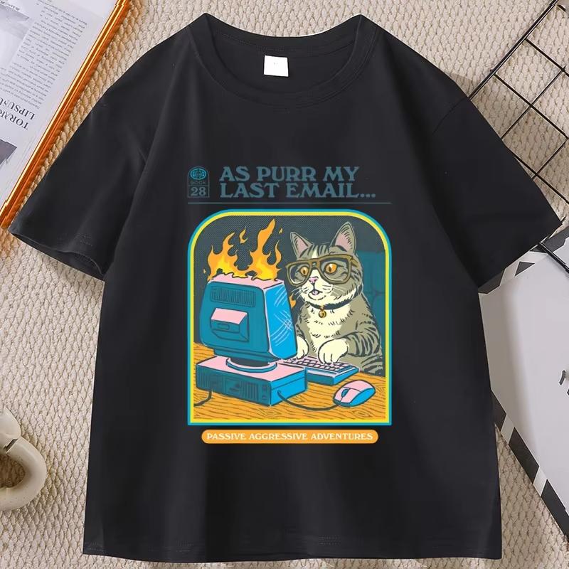 Funny Cat Work Graphic Tshirts Casual Cotton Short Sleeve Round Neck T Shirt Streetwear Unisex WOMEN Summer Comfortable Tees Tops
