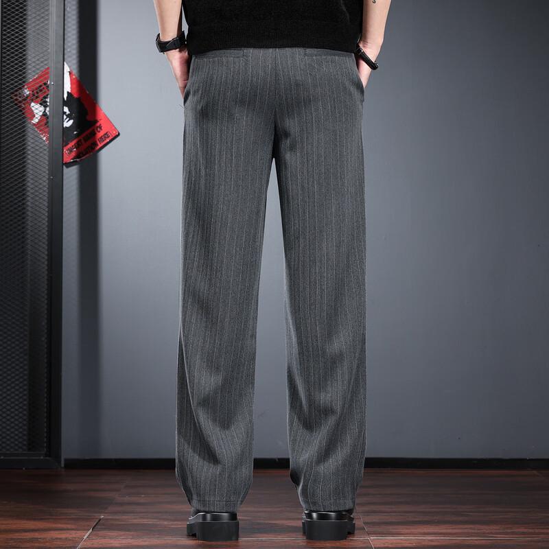 JIELEINUO Men's Old Money Style Striped Loose Straight-Leg Trousers