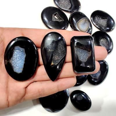 Beautiful Natural Shiny Black Onyx Druzy Loose Gemstone Lot For Jewelry Making Use