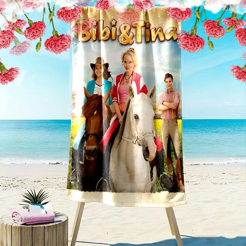 Bibi and Tina Print Beach Towel, Large Soft Quick Dry Towel for Beach Camping Swimming