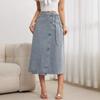 Damen S Denim Midi Rock Wickelstil Schlitz Locker Elegant Vintage