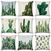 Premium Quality Cotton Linen Square Pillow Cover Featuring Tropical Cactus Design