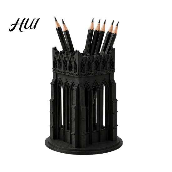 Makeup Brush Holder for Vanity Gothic Pen Holder, Cathedral Style 3D Printed Desk Organizer, Storage Cup Brushes, Pencils, Accessories Home