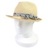 Excellent COCO Mark Ribbon Fedora Straw Hat Beige Gray Pile Women M 22S Used