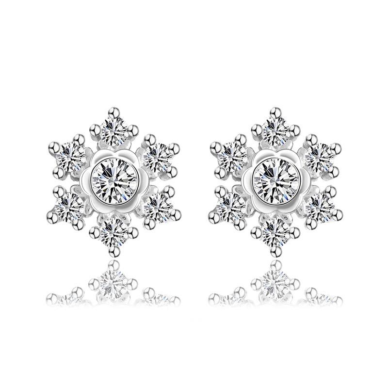 

Japan And Korea Fashion Snowflake Zircon Stud Earrings Women S Sterling Silver Jewelry Simple Temperament High Sense Versatile Earrings 925 silver