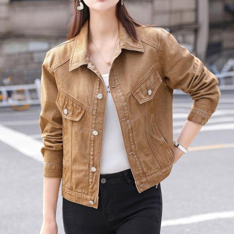 Koreańska Moda Styl Hong Kongu Jeansowa Kurtka Jesień Zima Dżinsowa Kurtka Damskie Bluzki Krótkie Kurtki Jednolity Kolor Luźne Ubrania