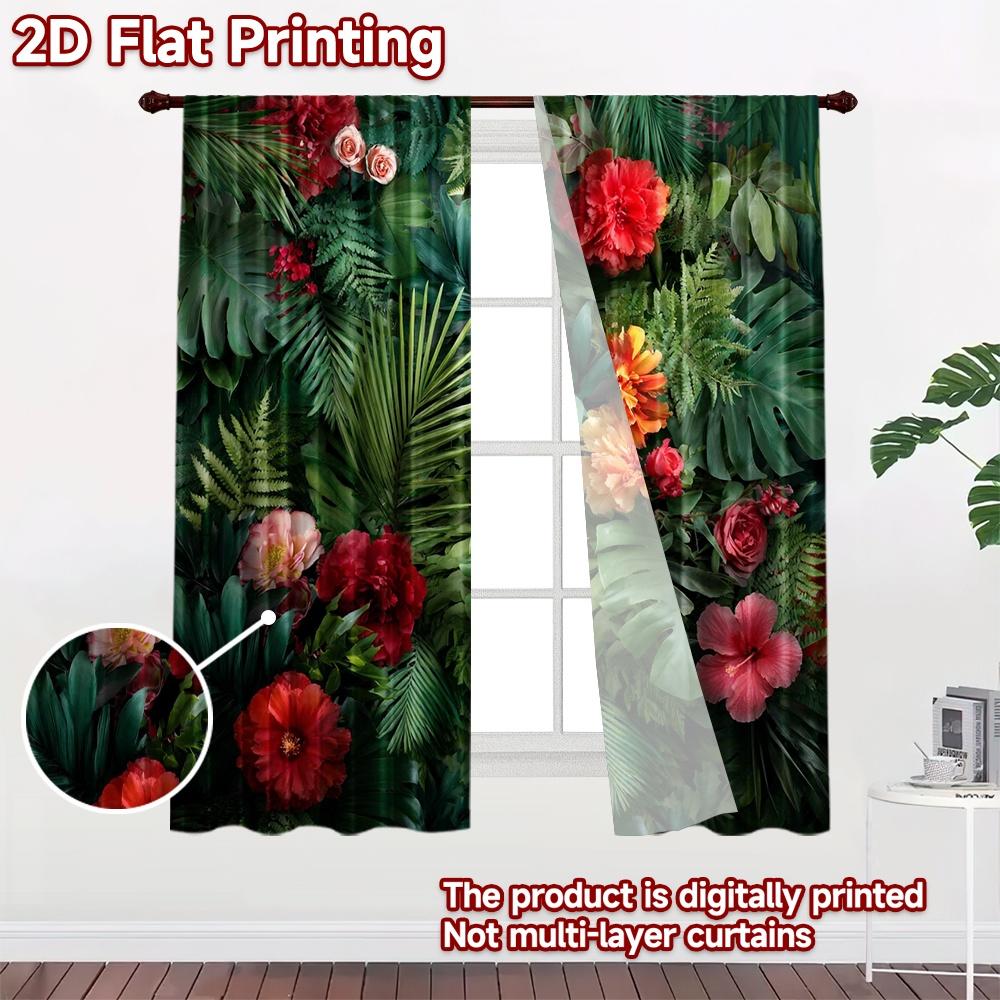 2D Flat Printing 2pcs Curtain Drapes Tropical Jungle Leaves Digital Printed Polyester Drapes Festive Holiday Perfect for Indoor