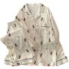 Cartoon Cute Korean Polka Dot Wrinkled Fabric Pajama Set Long Sleeve Pants Loungewear Women