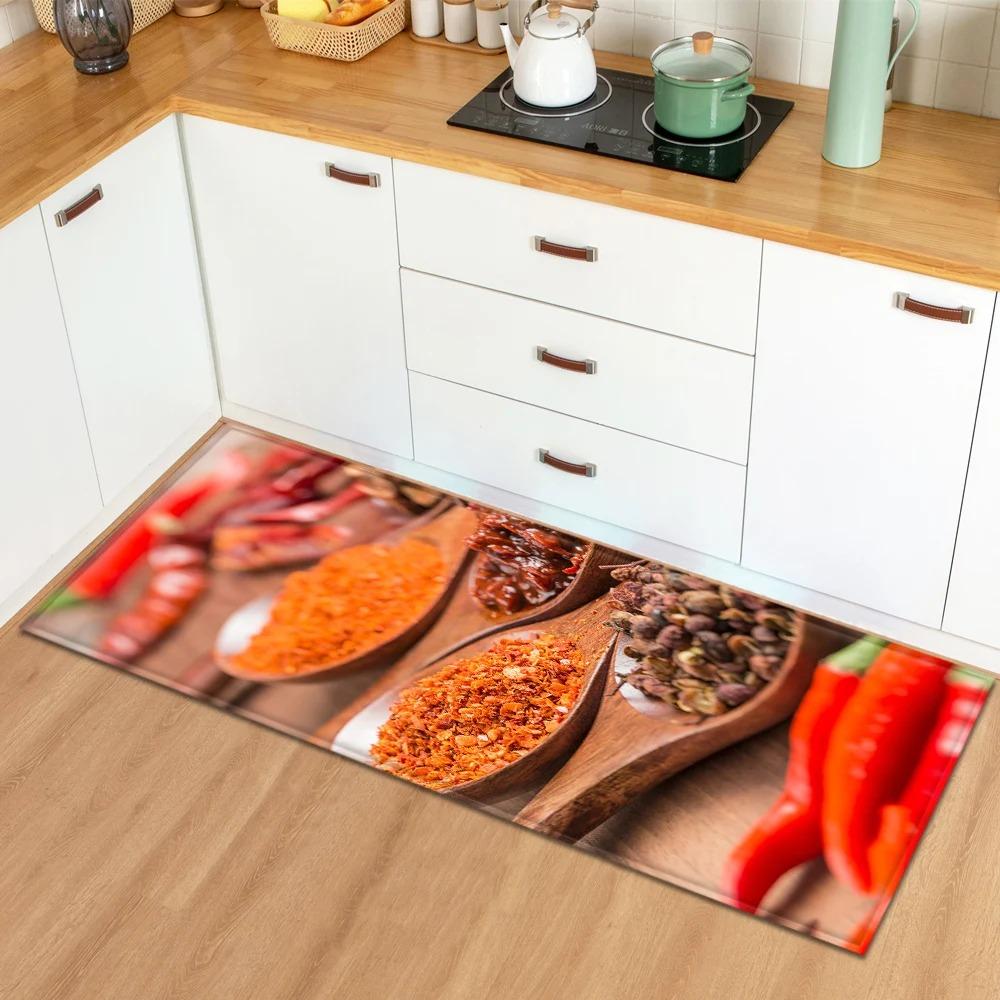 Tappetini per Pavimento Cucina di Casa con Motivo di Ingredienti e Spezie Decorazione Ingresso Tappetini per Pavimento