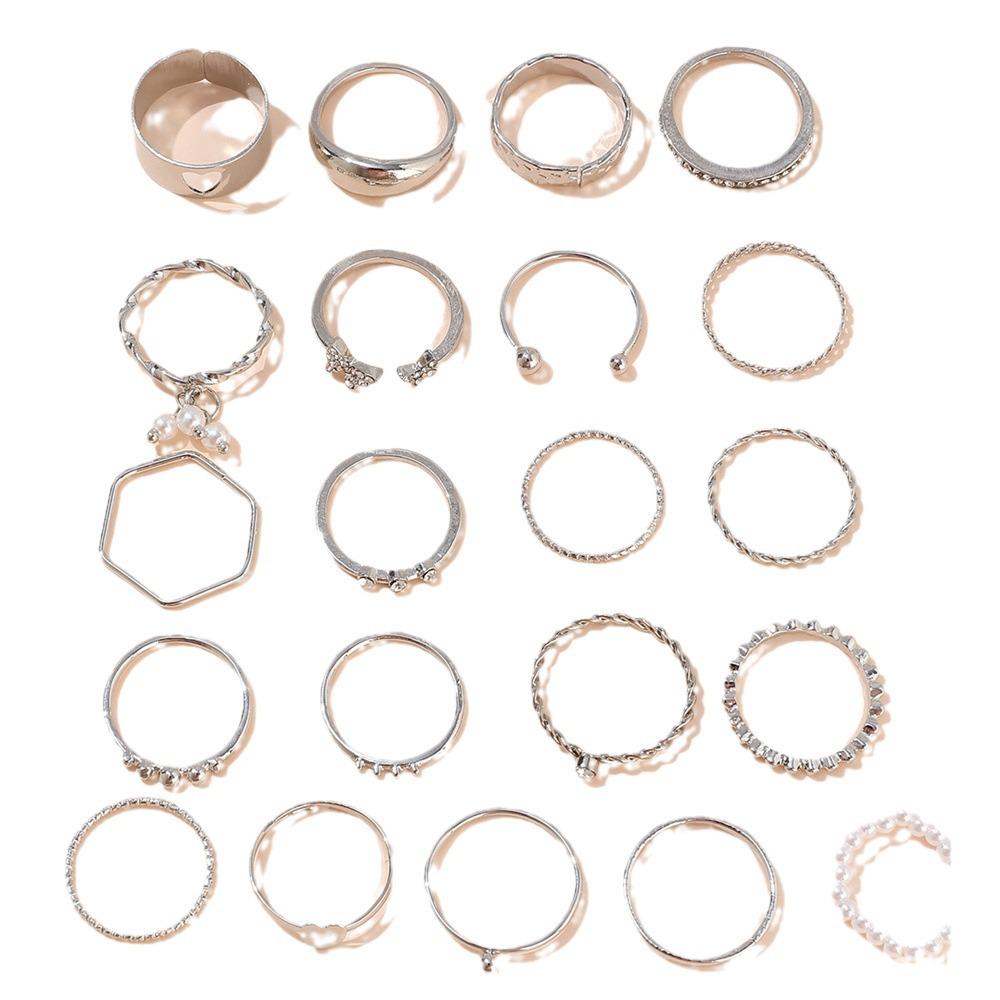 21-teiliges High-End Damenring-Set: Strass Schmetterling & Perle Knöchelringe