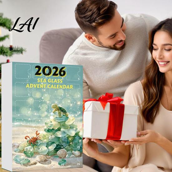 Calendario dell'Avvento di Natale Fatto a Mano Personalizzato con Vetro Marino, Scatola Conto alla Rovescia 24 Giorni con Decorazione da Appendere ad Albero, Ornamenti in Acrilico Festivi