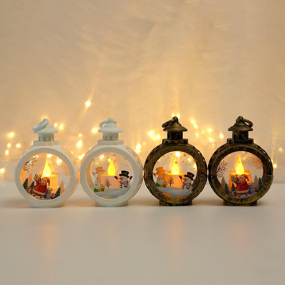 Retro Christmas Round Lantern LED Candle Light Portable Atmosphere Setting Decoration Home Desktop Ornament Circular Lighting