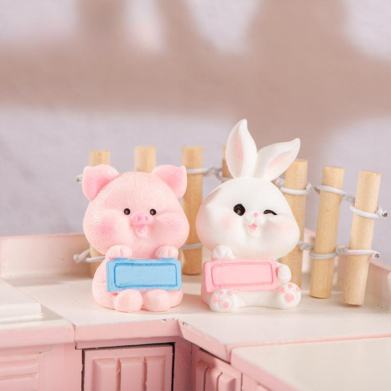 Cartoon Cute Card Small Rabbit Bear Piglet Kitten Animal Small Decoration Micro Landscape Desktop Car Decoration