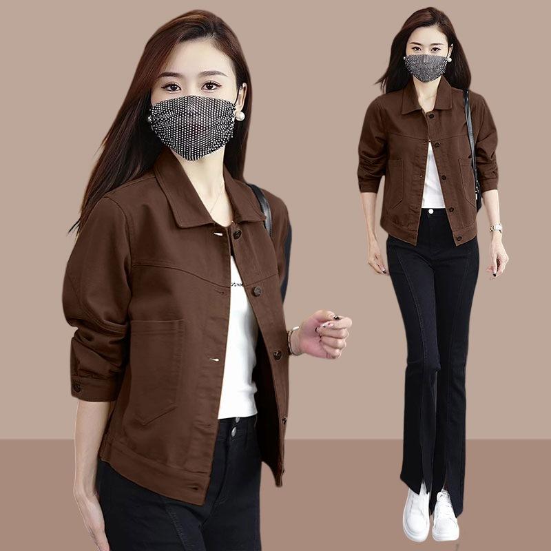 

Женская однотонная джинсовая куртка, винтажное пальто, верхняя одежда с длинными рукавами, женское пальто S кофейный