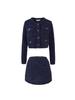 French Style Knit Cardigan & High Waist Skirt Set with Round Neck