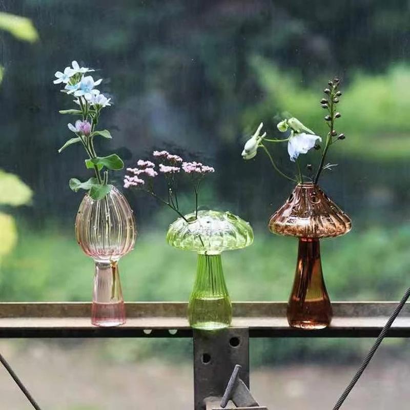 Svampglasvas Kreativ växt Hydroponisk vas Hemkonst Transparent Aromaterapiflaska Liten vas Bord Blomdekoration