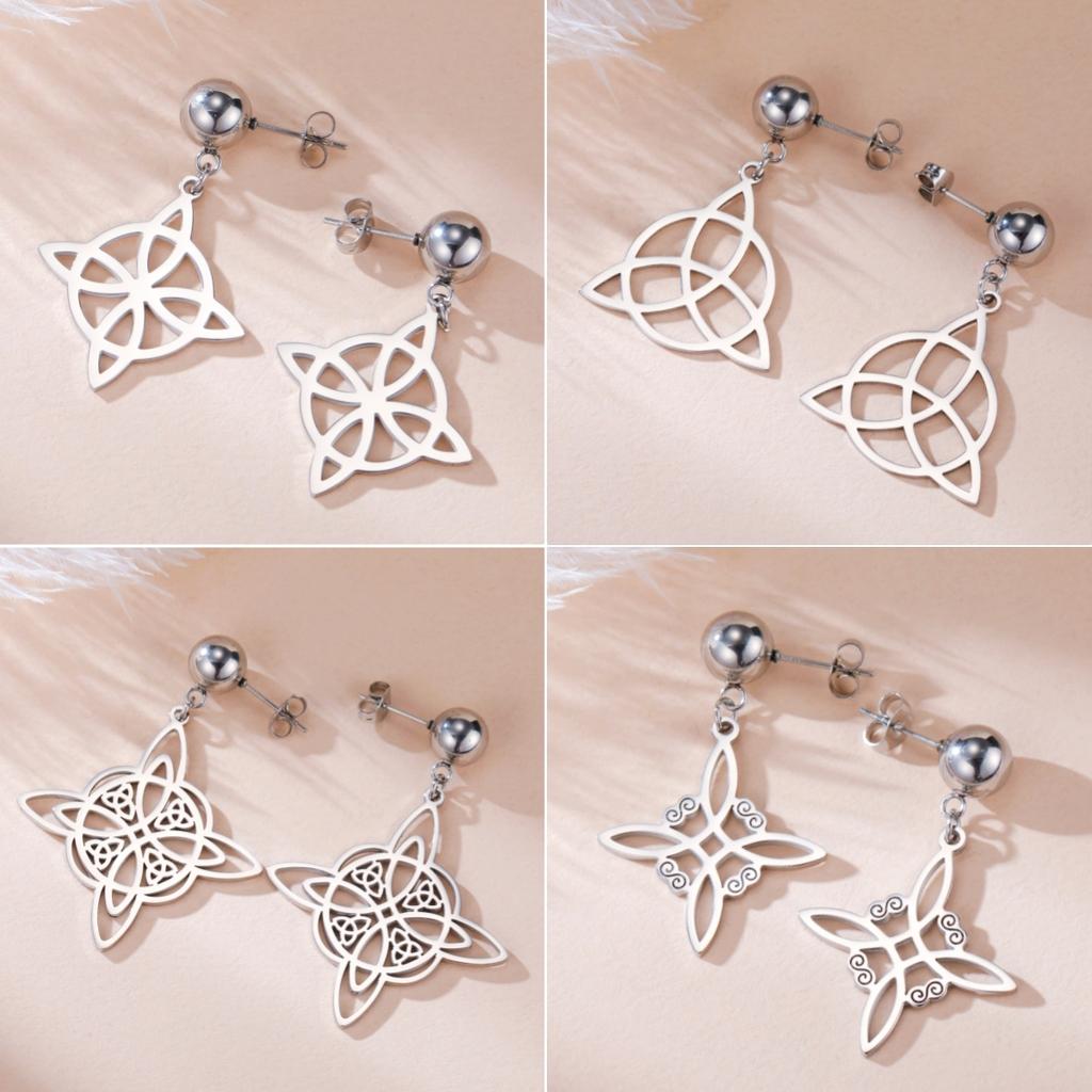 LIKGREAT Stainless Steel Witches Knot Stud Earrings for Women Irish Lucky Celtics Knot Amulet Earring Jewelry Gifts Wholesale