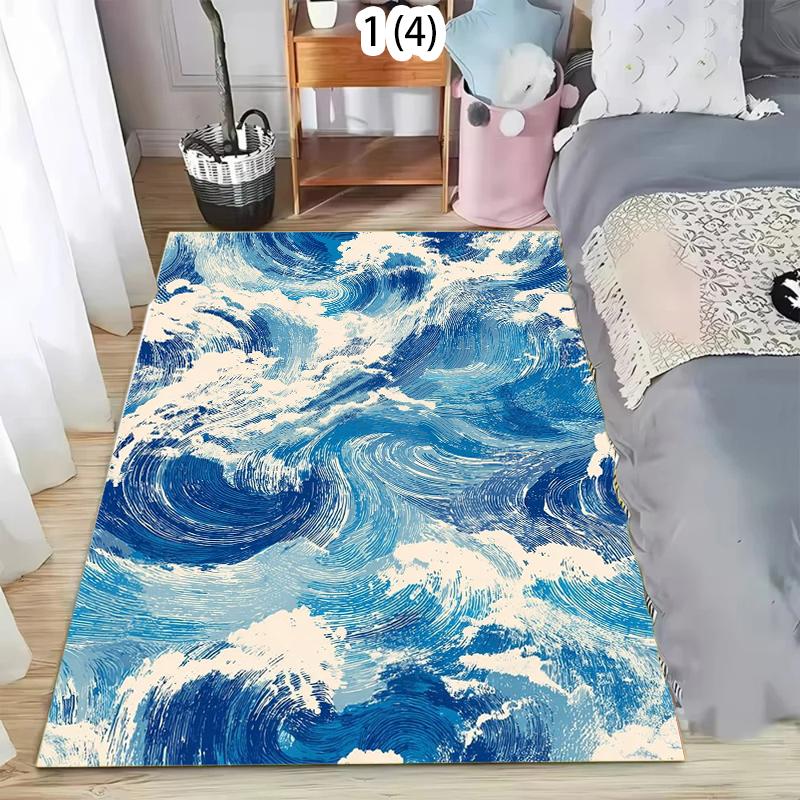 Swirl Wave Texture Decor Area Rug Layered Pattern Non-Slip Floor Carpet for Living Rooms Bedrooms