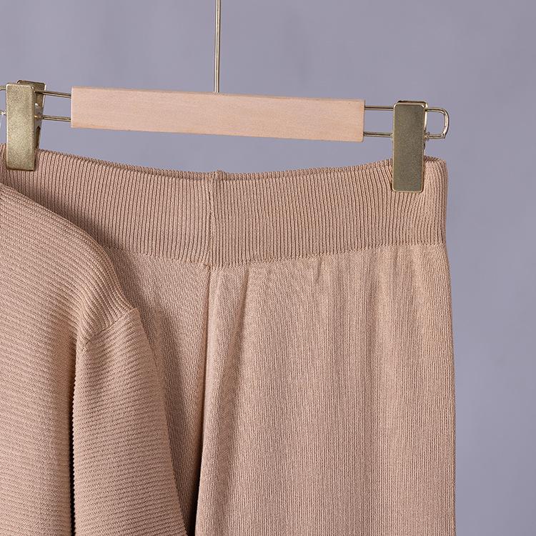 Color Block Striped Knit Top & High Waist Wide Leg Trousers Two-Piece Set