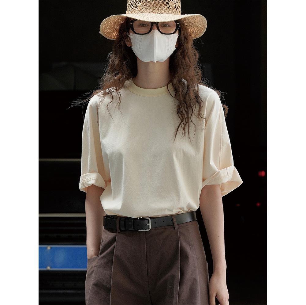 Johnature Summer Retro Simple Soft Cotton Short Sleeve Women T-Shirts Loose Casual Tops