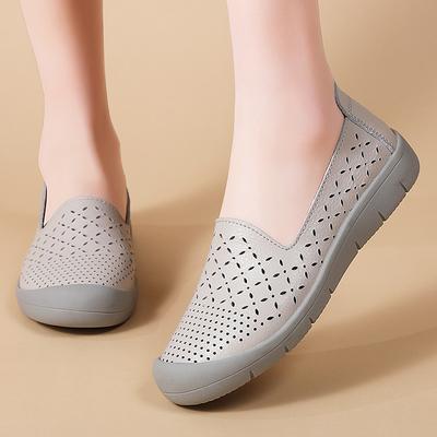Women's Flats Loafers Driving Shoes Moccasins White Flats Casual Soft Slip On Summer Hollow Grey Walking Shoes for Mother