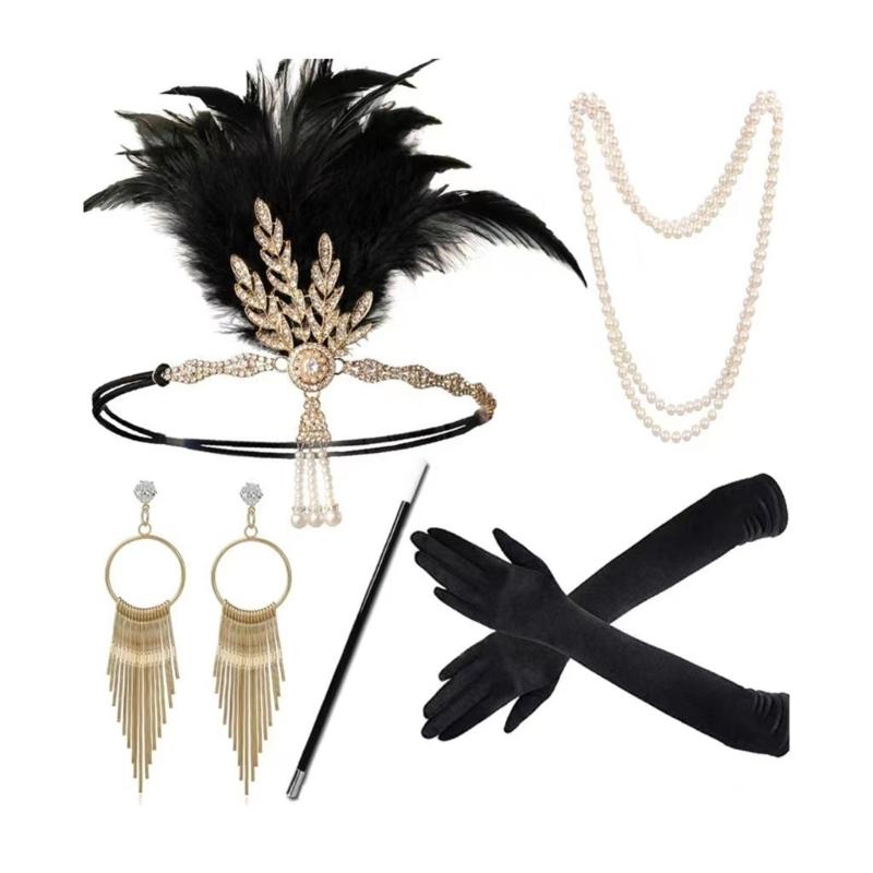 Sparkling Rhinestone Headwear Feathered Headgear Set Alluring Feathered Headband Comfortable for Halloween Singles Party