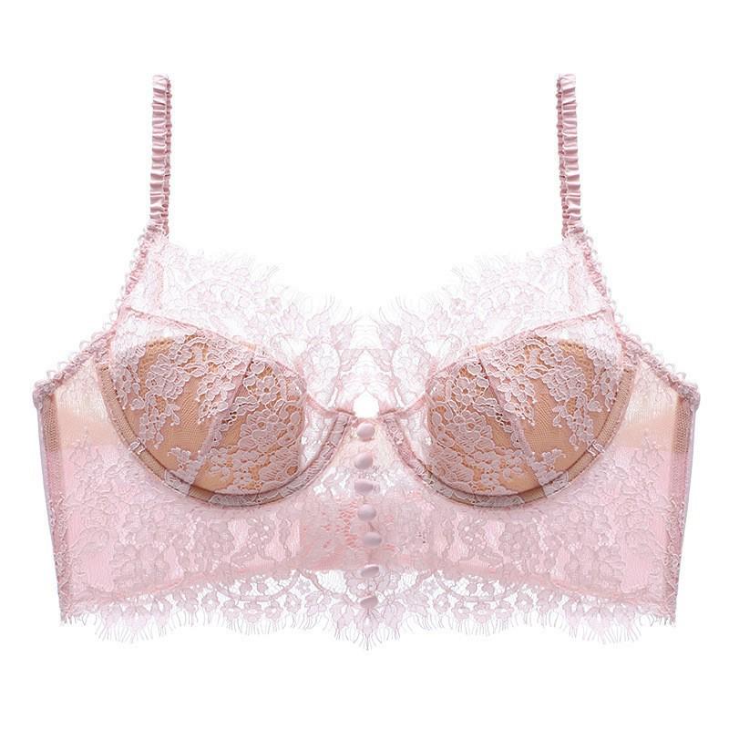 French Eyelash Lace U-Shaped Backless Bra - Anti-Sagging, Cotton Lingerie for Large Breasts