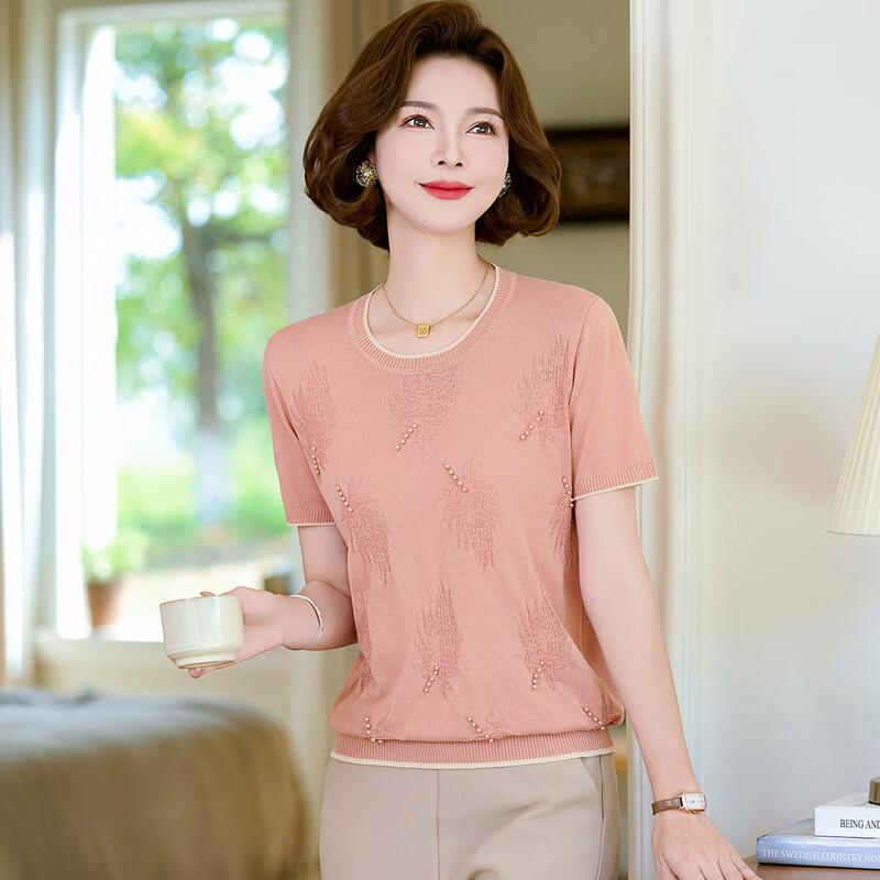 Wo Xue Petite Mom's Ice Silk Short-Sleeve Top
