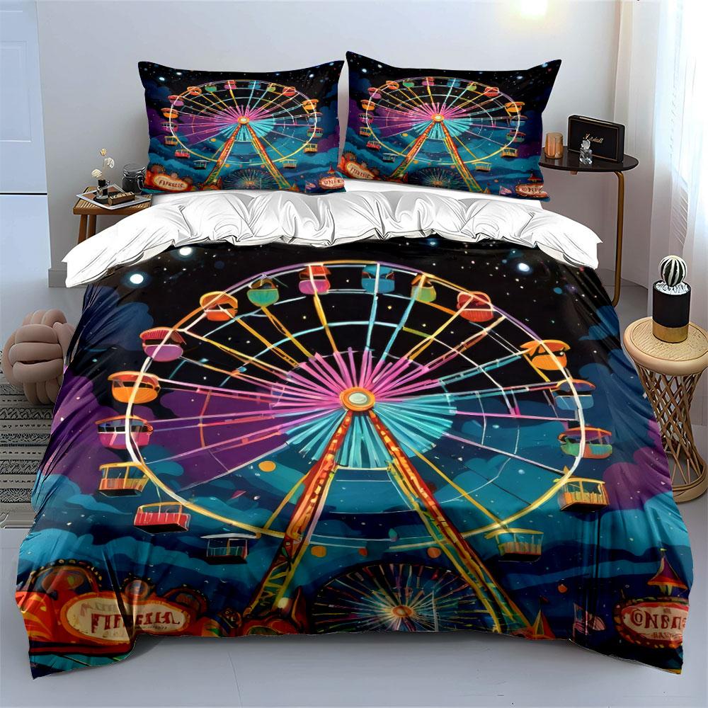 Colorful Ferris Wheel Art Set Soft Comfortable Duvet Cover Bedding Set Included 1*Duvet Cover & 2*Pillowcases, Gift