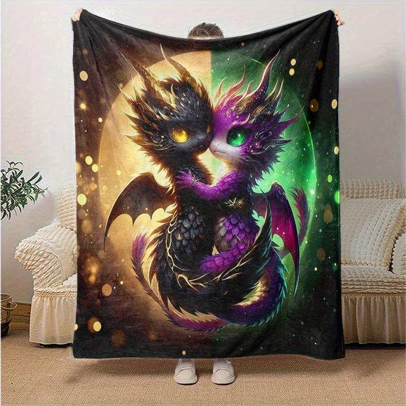 1pc Two Dragons In Love Blanket  Soft Throw for Home Decor, Gift Idea, Living Room, Travel, Camping, Car Blankets