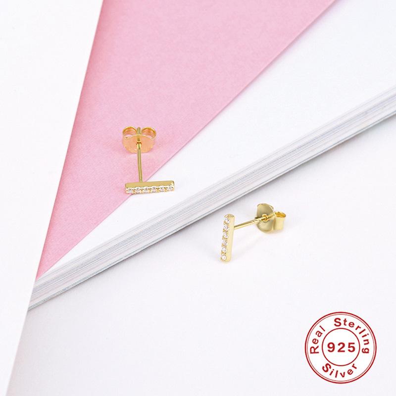 Fenny Fashion 925 Sterling Silver Versatile Diamond Pave Bar Piercing Stud Earring for Women Europe and America Hot Sell Jewelry