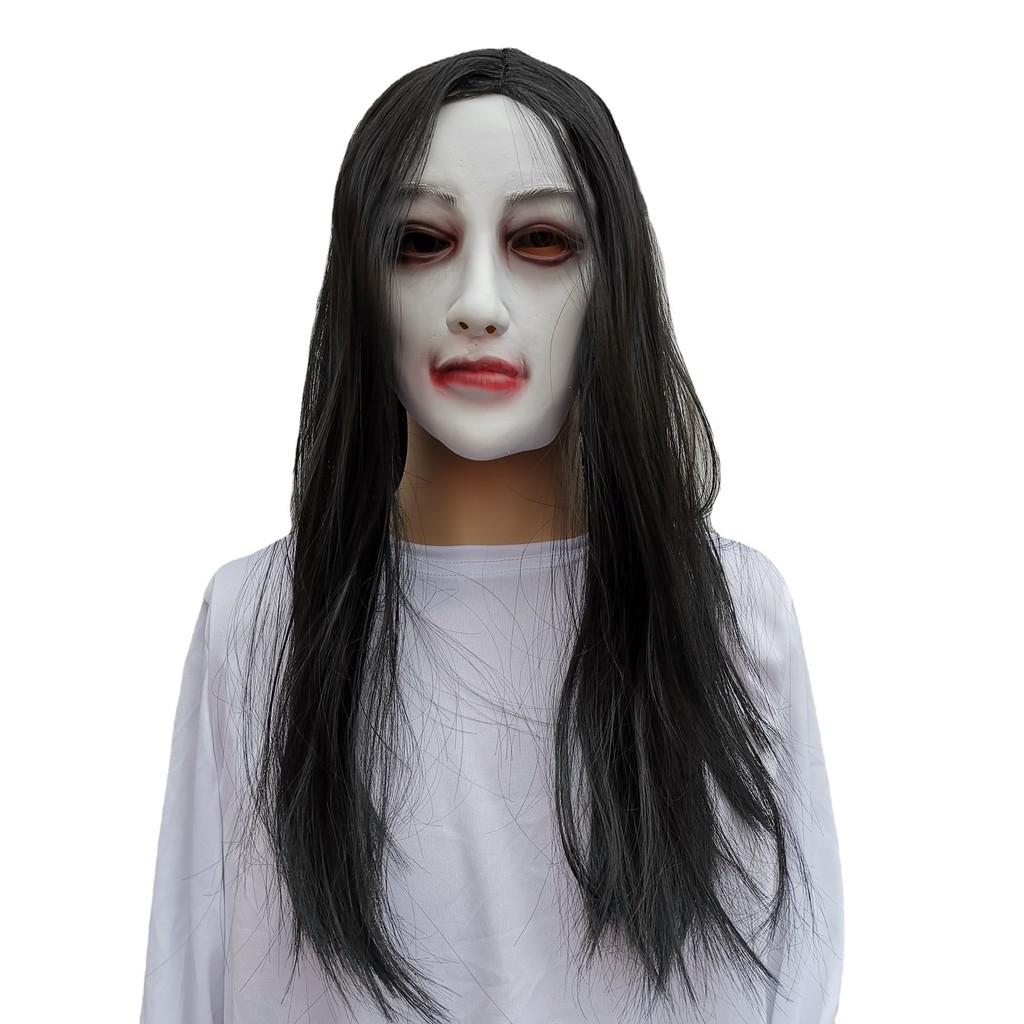 Ghost Female Latex Mask With Long Hair Design For Halloween And House Haunted