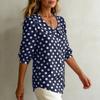 Womens Casual Loose Fit Polka Dot V Neck Blouse with Long Sleeves Button Down Design and Collar for Everyday Wear
