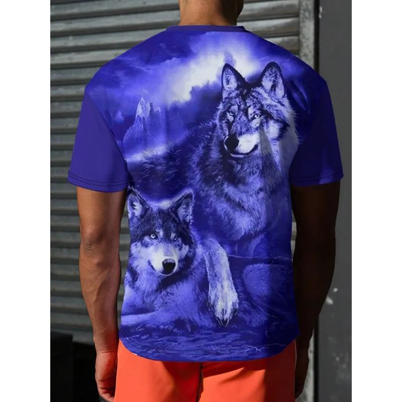 Summer TShirt Animal Wolf 3D Printed Short-Sleeved Street Shoot Oversized Tops Fashion Casual Wear Mens TShirt