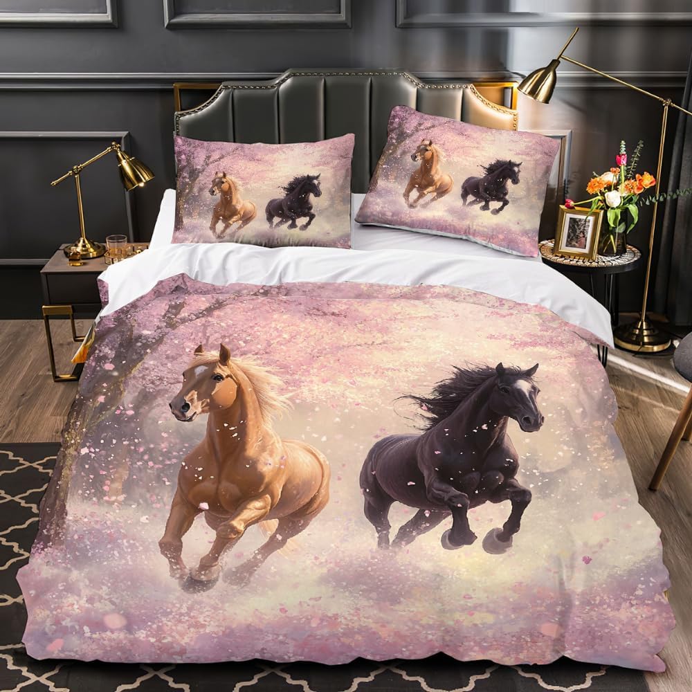 Horse Decor Summer Bedding Sets,girl Bed Duvet Cover Set with Pillow Cover 75x50,soft Microfiber Summer Quilt Cover with Zipper