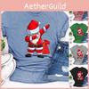 Women Santa Claus Dabbing Print T-shirt Soft Comfortable Christmas Short Sleeve Tee
