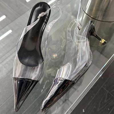Fashion Pointed Toe Thin Heel Non-slip Women Sandals 2025 Summer Transparent PVC Mueller Shoes Fashions Elegant Buckle Strap High Heels