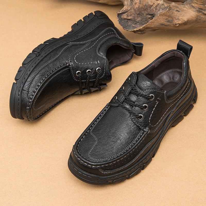 FashionGenuine Leather Men's Hiking Shoes Antiskid Lace Up Shoes Breathable Retro Casual Footwear Man Outdoor Outdoor Sneakers Trainers