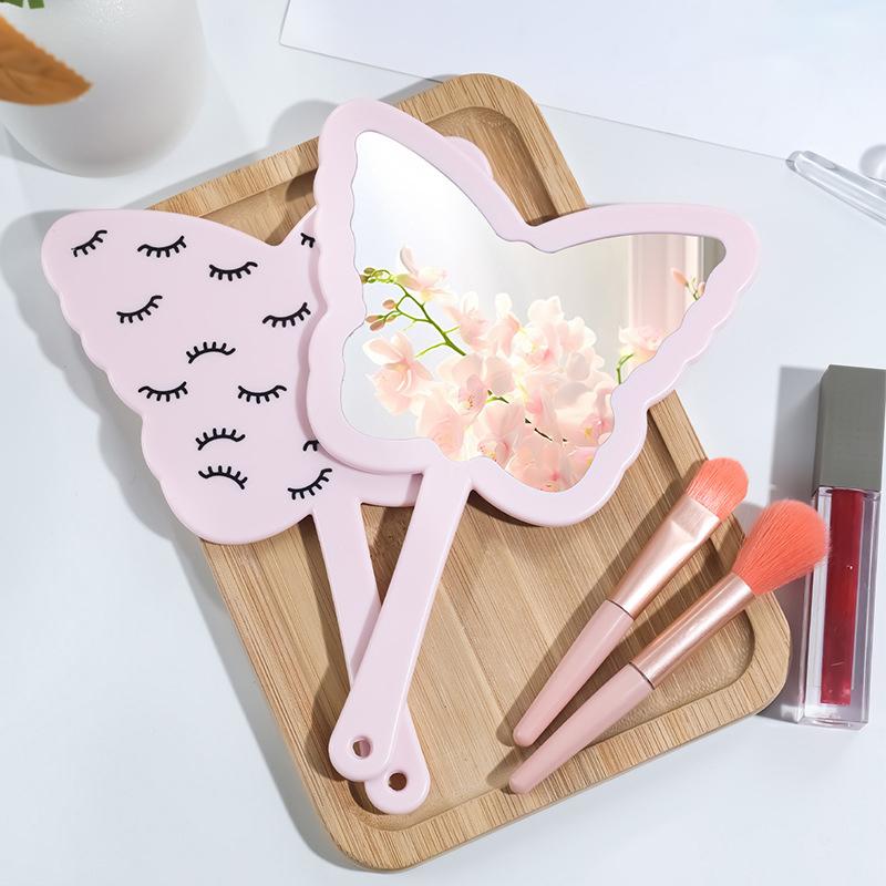 Eyelash Extension Handheld Makeup Mirror Butterfly Shaped Vanity Mirror With Plastic Handle Hand High Definition Mirror Beauty